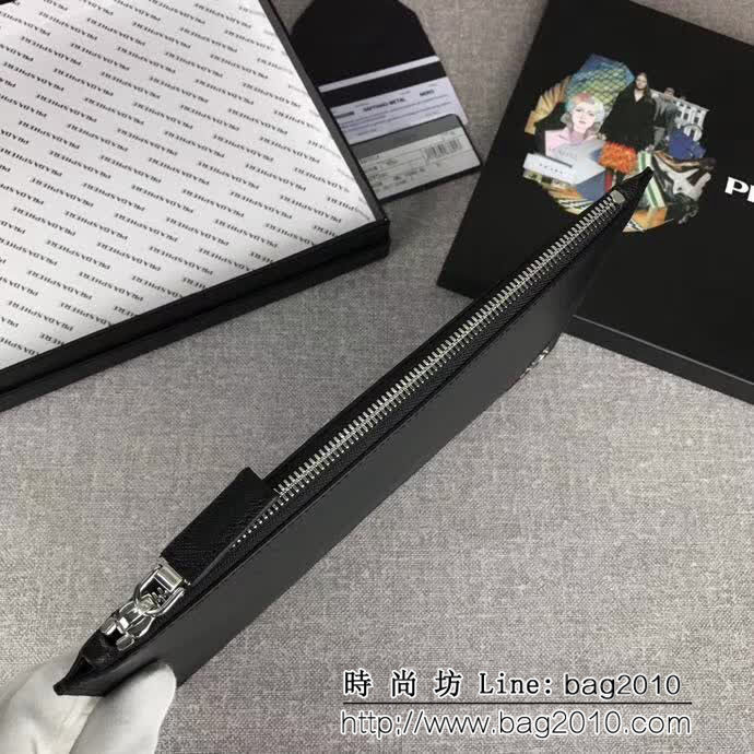 PRADA普拉達 官網同步 專櫃最新款式 頂級原單十字紋牛皮 男士手包 2NG005 DD1153
